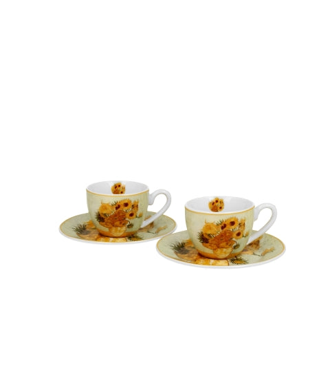 Porcelán eszpresszó kávés csésze 110 ml 2 személyes díszdobozban Van Gogh Napraforgók