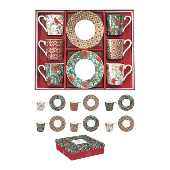 Teáskanna Porcelán eszpresszó kávés csésze szett 6 személyes Coffee Mania Christmas Joy