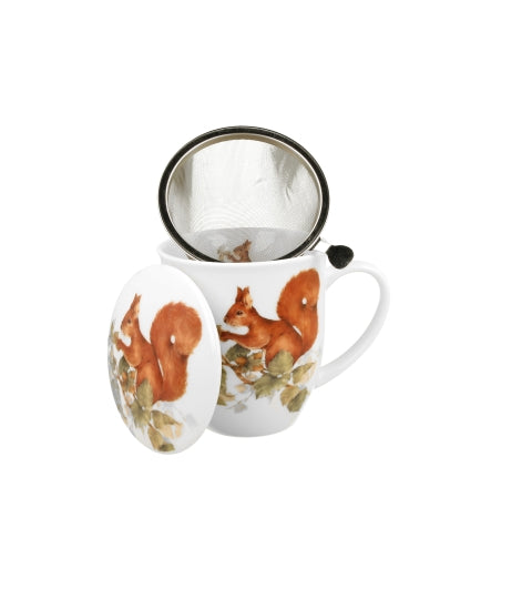 Porcelán fém szűrős mókusos bögre díszdobozban Squirrel