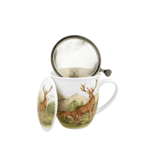 Porcelán fém szűrős szarvas bögre díszdobozban Deer