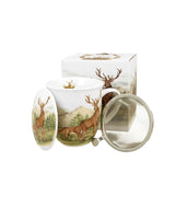 Porcelán fém szűrős szarvas bögre díszdobozban Deer