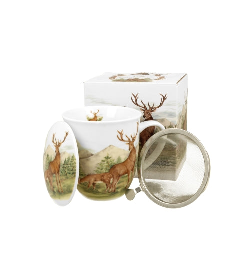 Porcelán fém szűrős szarvas bögre díszdobozban Deer