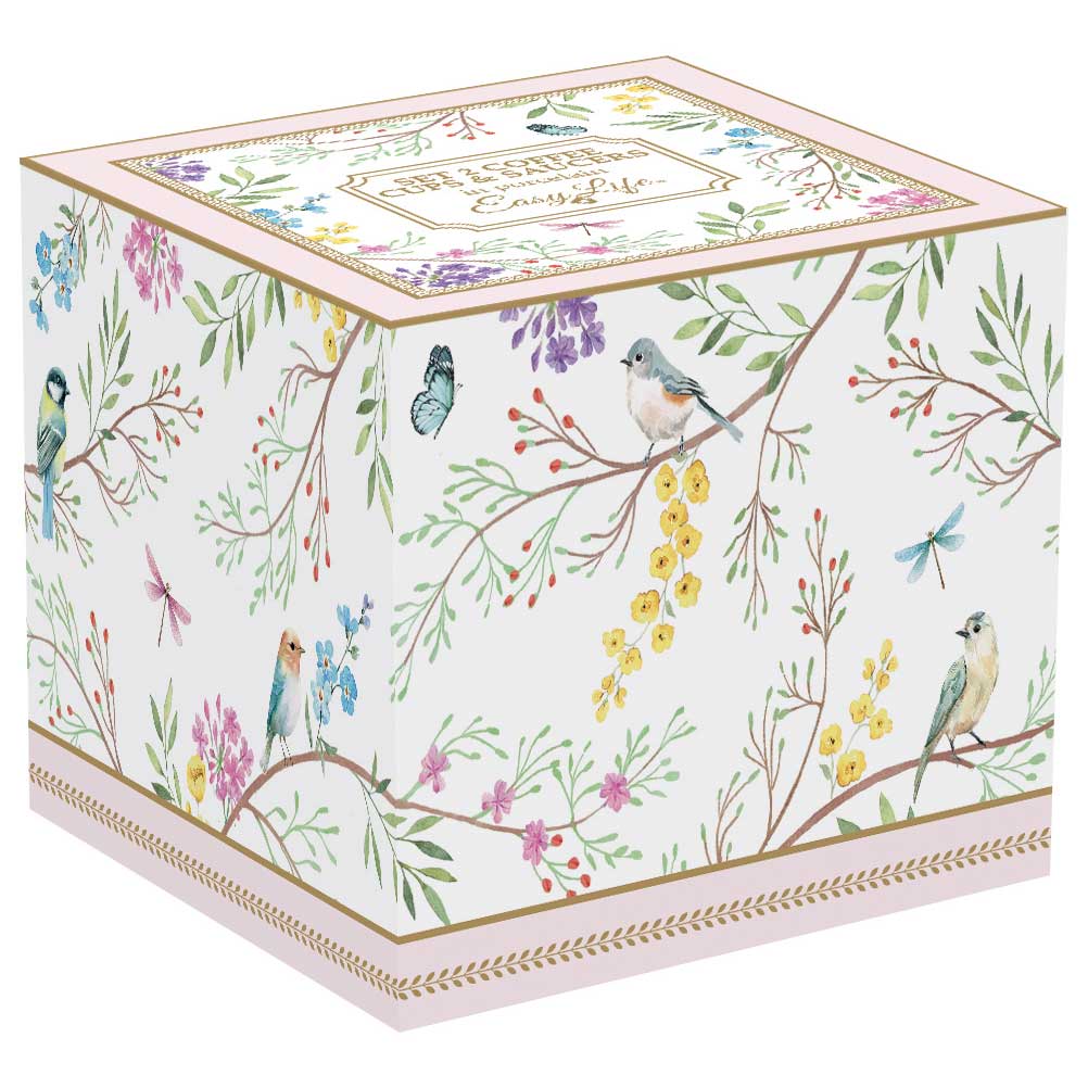 Bögre, csésze Porcelán kávéscsésze aljjal diszdobozban 80 ml két személyes Birds Melody