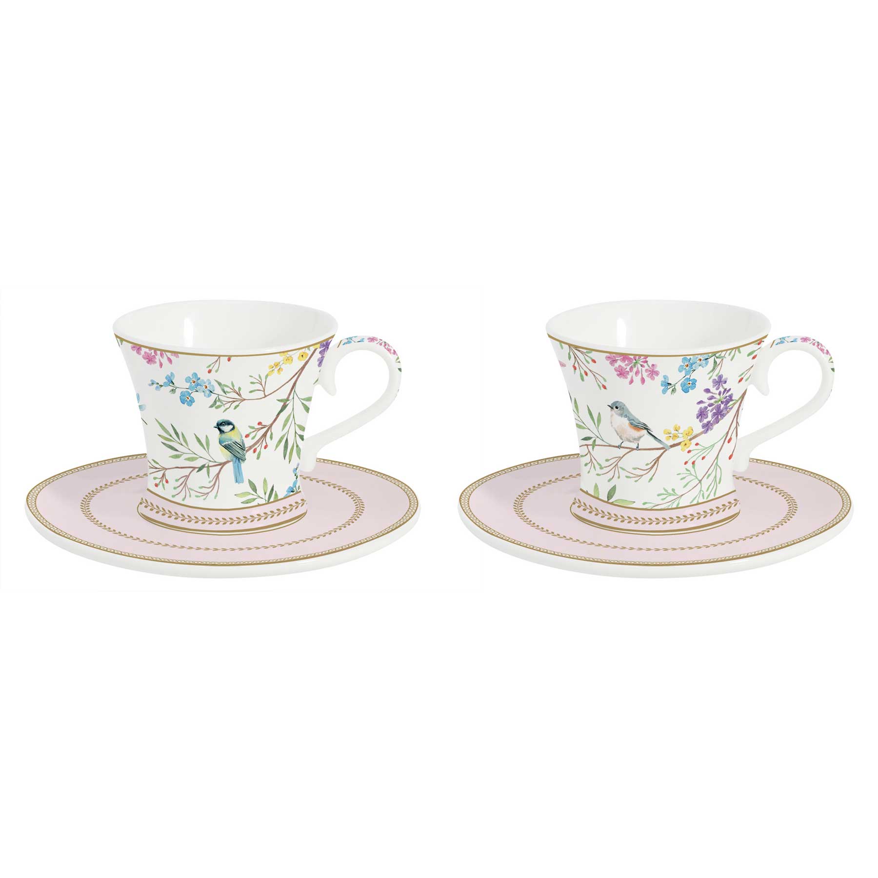 Bögre, csésze Porcelán kávéscsésze aljjal diszdobozban 80 ml két személyes Birds Melody