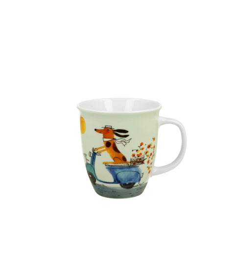 Bögre, csésze Porcelán nagy bögre díszdobozban Kutya robogón 650 ml