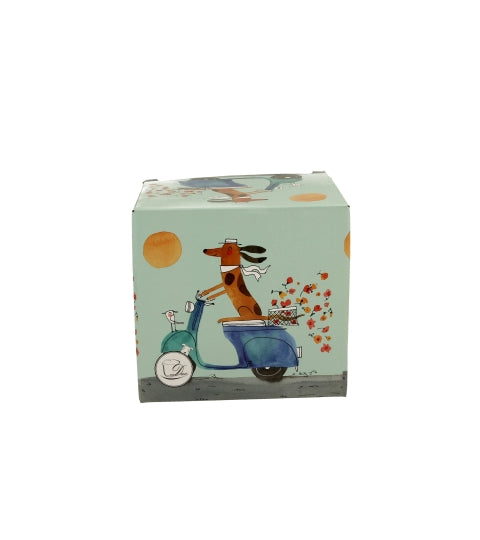 Bögre, csésze Porcelán nagy bögre díszdobozban Kutya robogón 650 ml