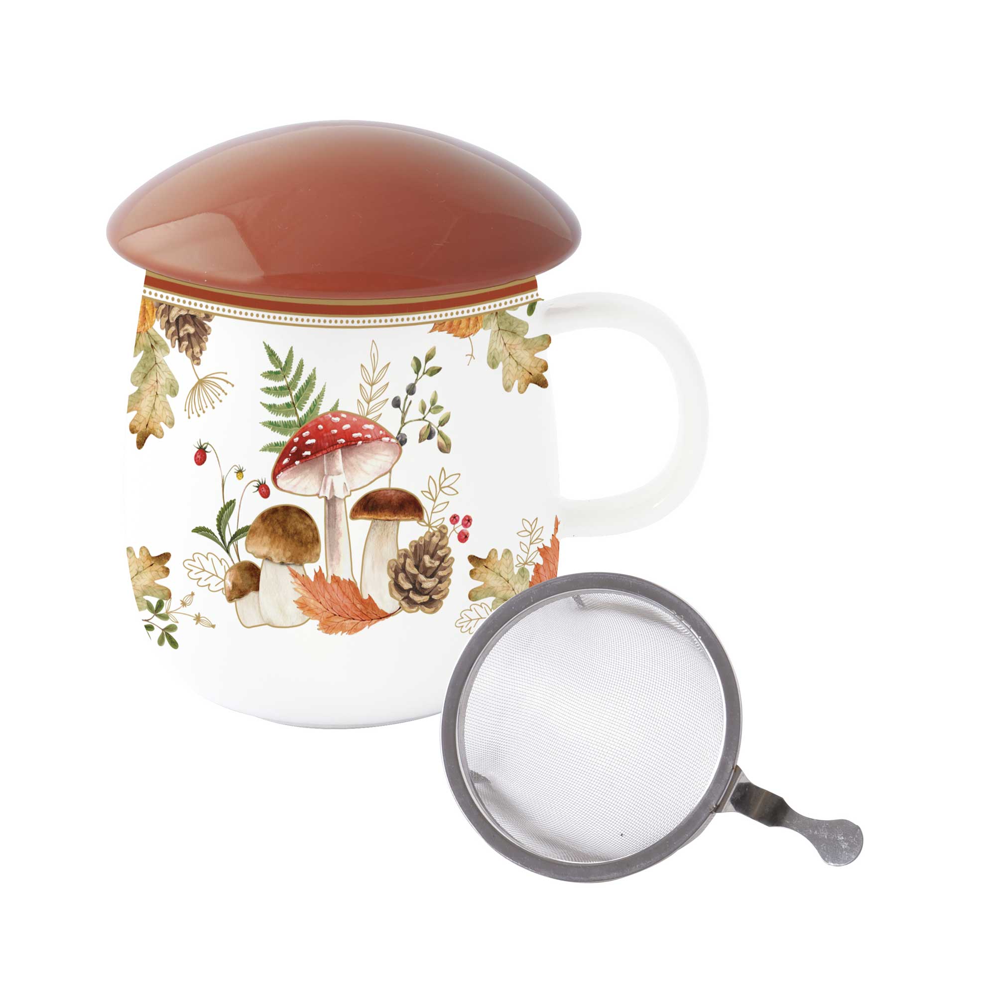 Bögre Porcelán szűrős bögre tetővel gombaformájú őszi dekorral díszdobozban Autumn Breeze