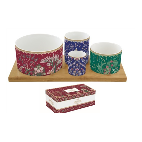 Tálka Porcelán tálka szett bambusz tálcán díszdobozban Eclectic Chic