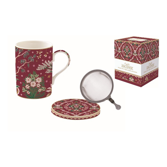 Bögre, csésze Porcelán teásbögre szűrővel díszdobozban Eclectic Chic