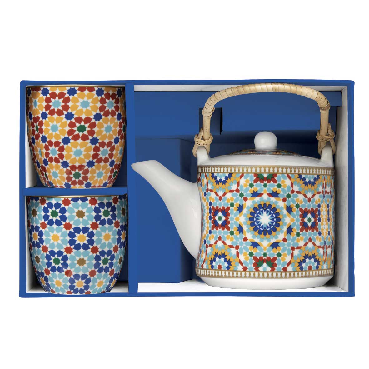 Teáskanna Porcelán teáskanna fém szűrővel pohárral szett Marrakech
