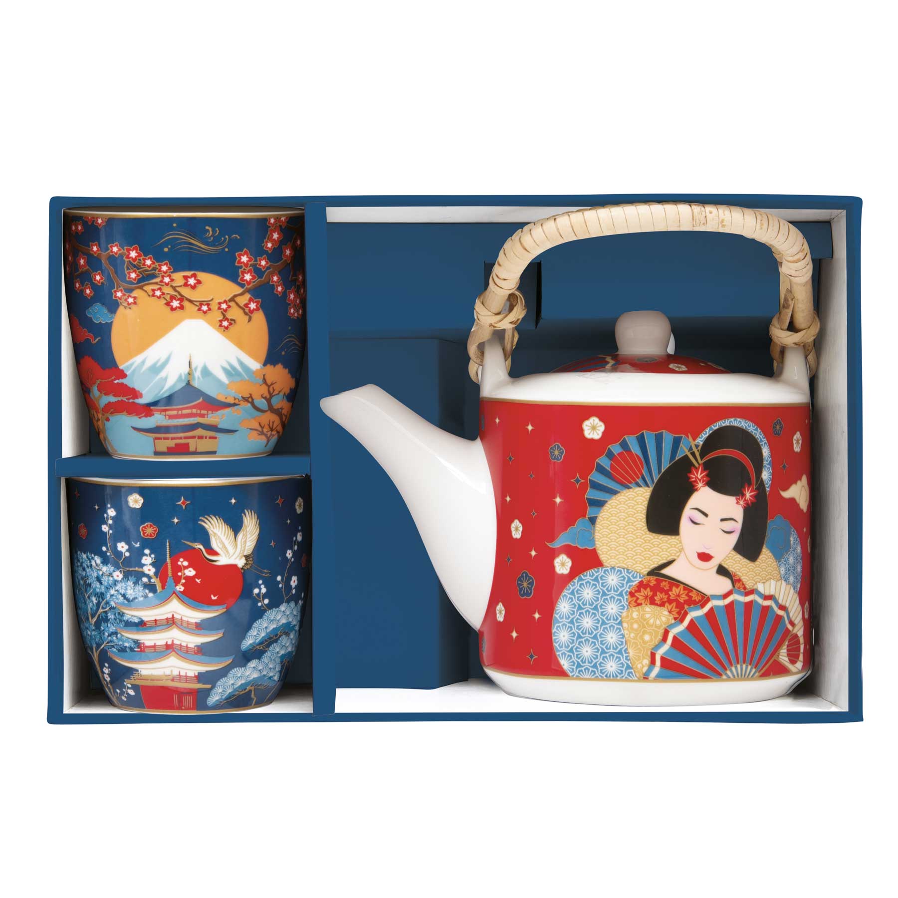 Teáskanna Porcelán teáskanna fémszűrővel 2 porcelán pohárral Tokyo Coffee Mania