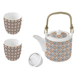 Bögre, csésze Porcelán teáskanna szűrővel két pohárral Geoethnic
