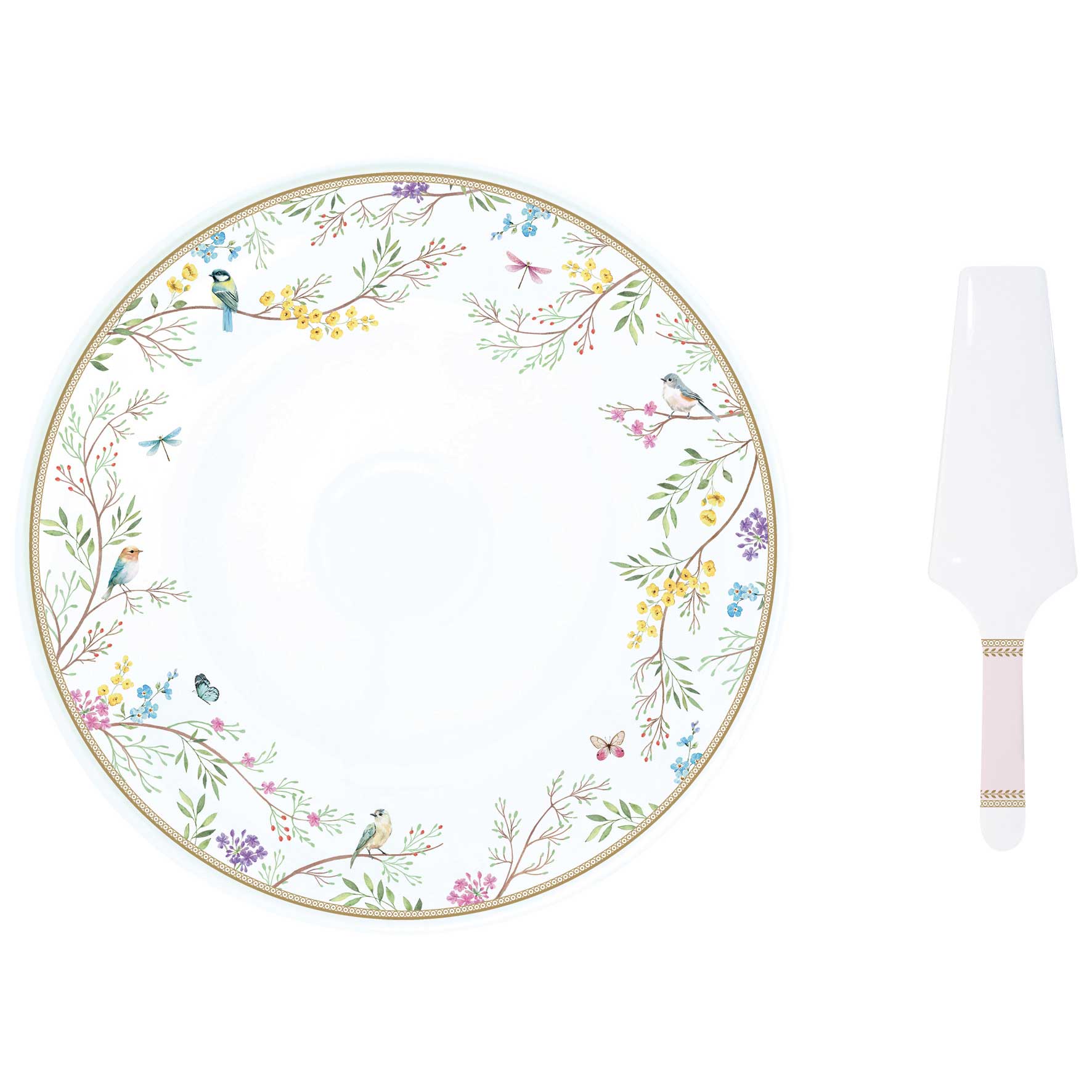 Tortatál Porcelán tortatál lapáttal 32 cm Birds Melody