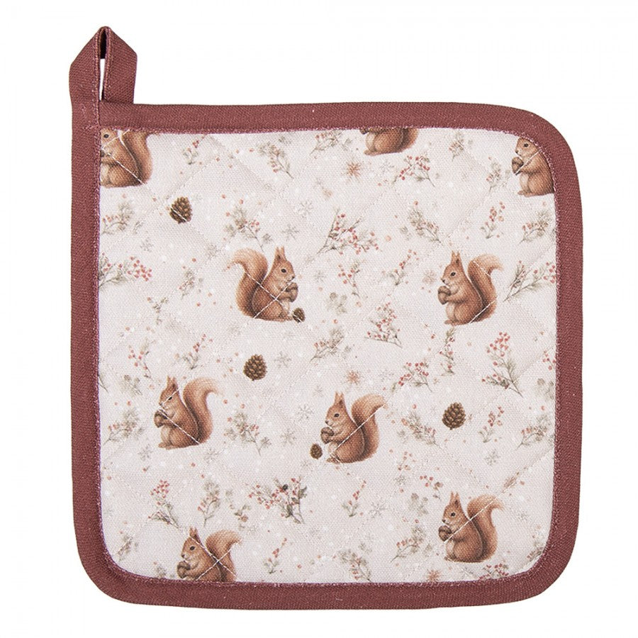 Mókus mintás bézs pamut edényalátét 20x20 cm