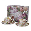 Pünkösdi rózsás porcelán csésze aljjal - 270 ml - 2 személyes készlet díszdobozban