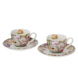 Pünkösdi rózsás porcelán csésze aljjal - 270 ml - 2 személyes készlet díszdobozban