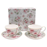 Bögre, csésze Rêve de Rose Rózsás porcelán csésze aljjal 250 ml két személyes