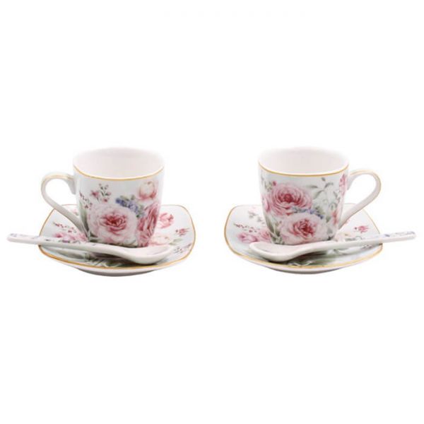 Bögre, csésze Rêve de Rose Rózsás porcelán kávés csésze aljjal díszdobozos
