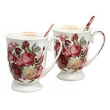 Bögre Rózsás porcelán bögre szett kanállal 300 ml 2 személyes szív dobozos