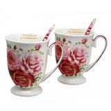 Rózsás porcelán bögre szett kanállal 300 ml - 2 személyes - szív dobozos