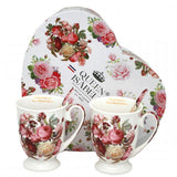 Bögre Rózsás porcelán bögre szett kanállal 300 ml 2 személyes szív dobozos