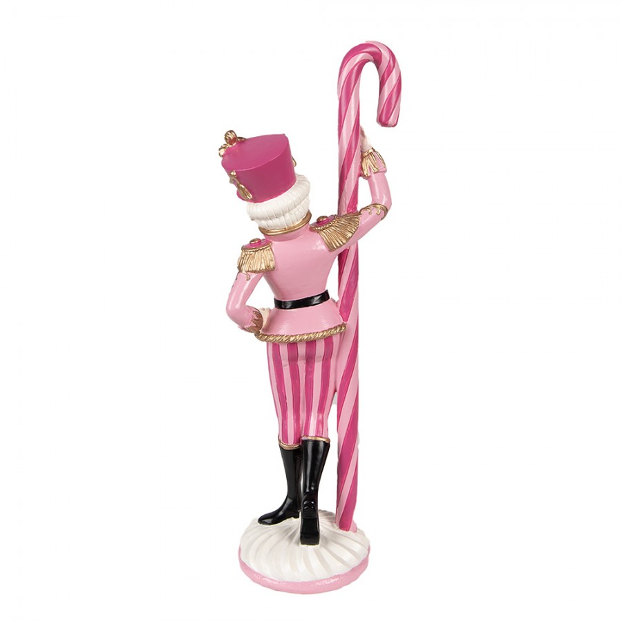 Karácsonyi dekoráció Rózsaszín diótörő figura csikos cukor pálcával 23 cm