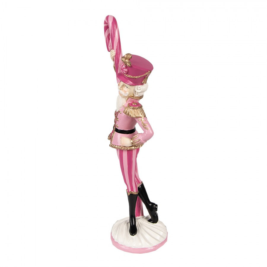Karácsonyi dekoráció Rózsaszín diótörő figura csikos cukor pálcával 23 cm