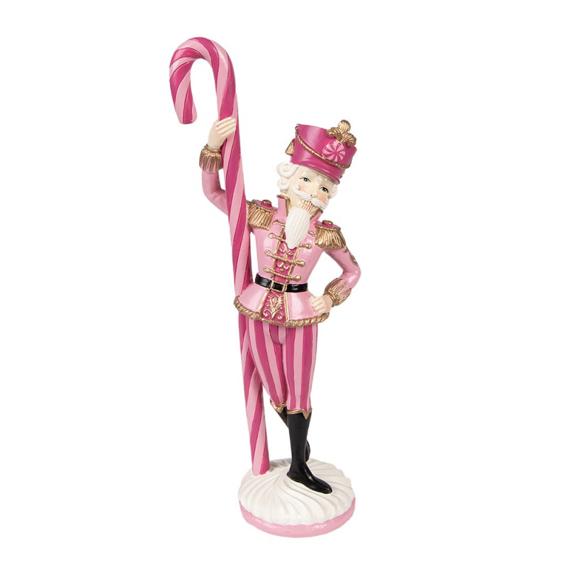 Karácsonyi dekoráció Rózsaszín diótörő figura csikos cukor pálcával 23 cm