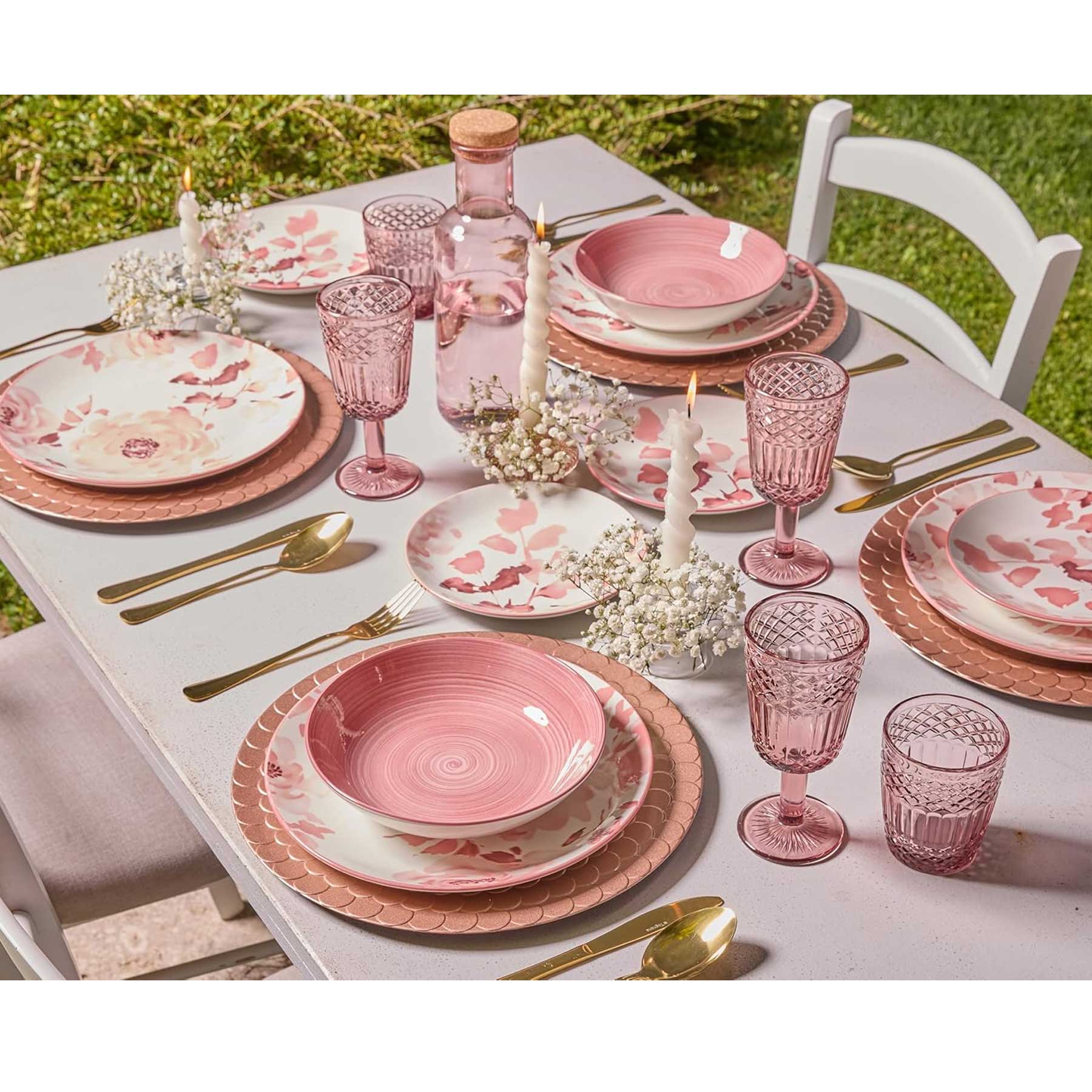 Rózsaszín fehér virágos 18 részes porcelán étkészlet Tognana Roselyn
