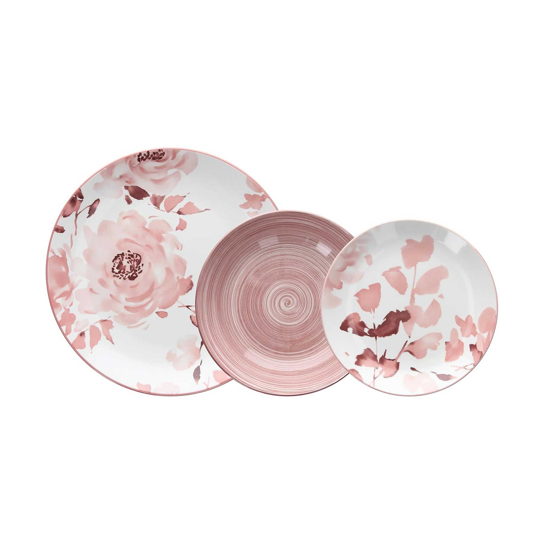 Rózsaszín fehér virágos 18 részes porcelán étkészlet Tognana Roselyn