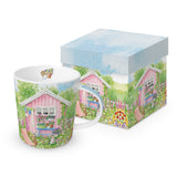 Rózsaszín házikós porcelán bögre 400 ml díszdobozban Maison Rose