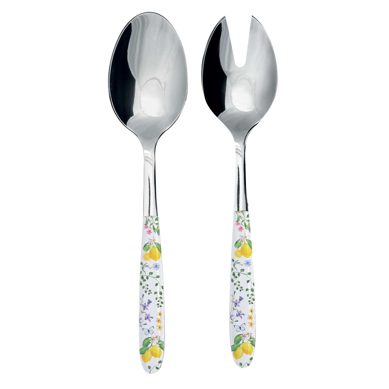 Evőeszköz Rozsdamentes acél salátakiszedő szett műanyag citrom dekorborítású nyéllel Fleurs et Citrons