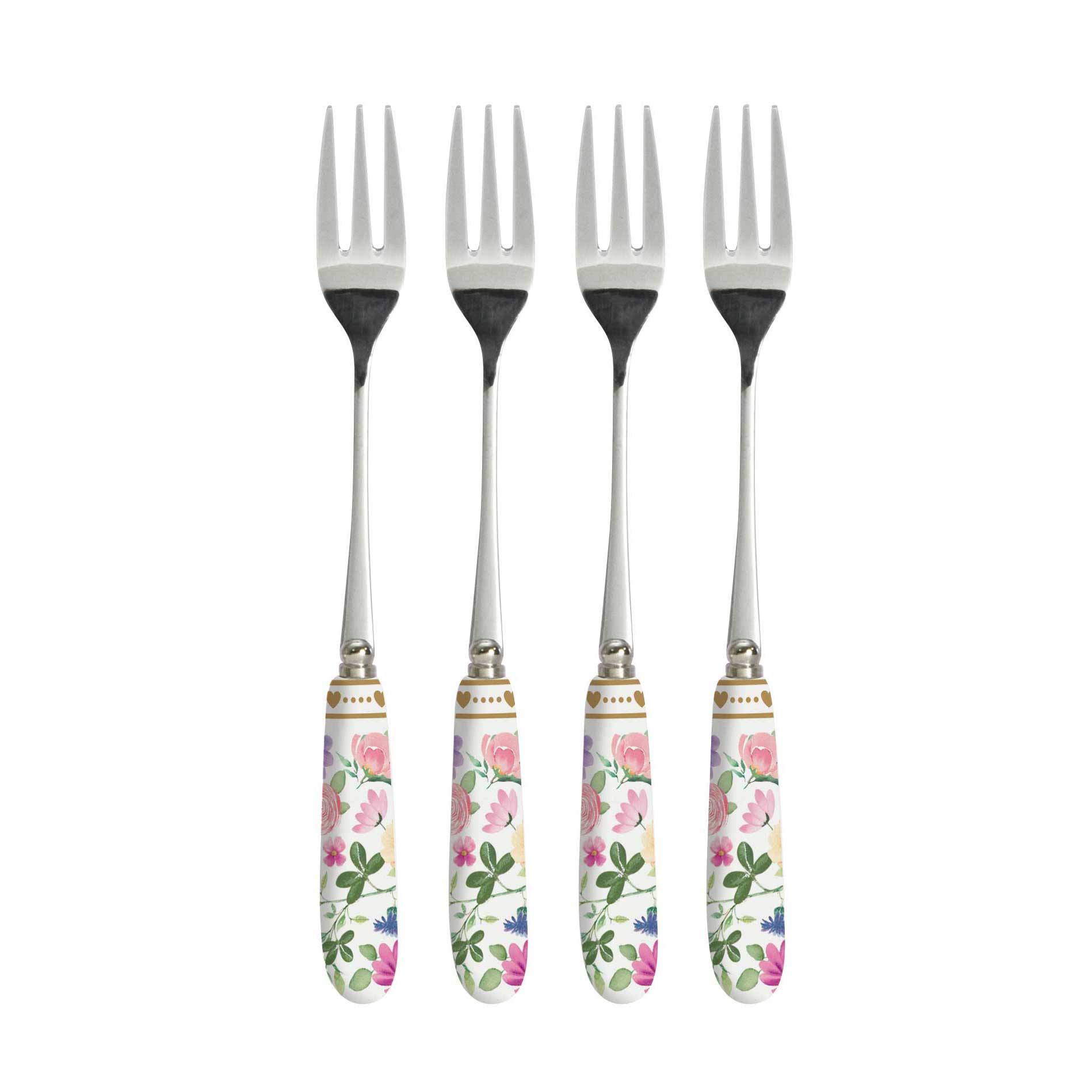 Rozsdamentes acél süteményes villaszett szett 4 db-os porcelán nyéllel Easy Life Mon Amour