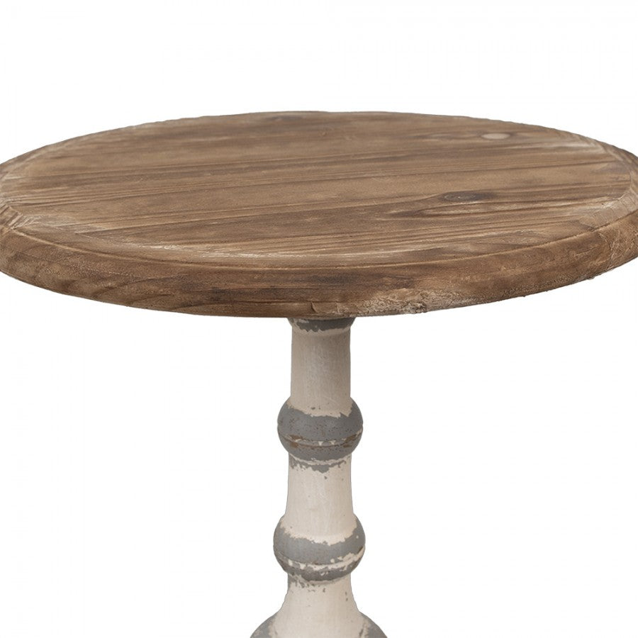 Vintage kerek lerakóasztal, barna–antikolt szürke – Ø 51 × 71 cm