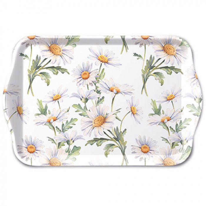 Százszorszép virágos műanyag konyhai tálca 13x21 cm Beautiful daisies white