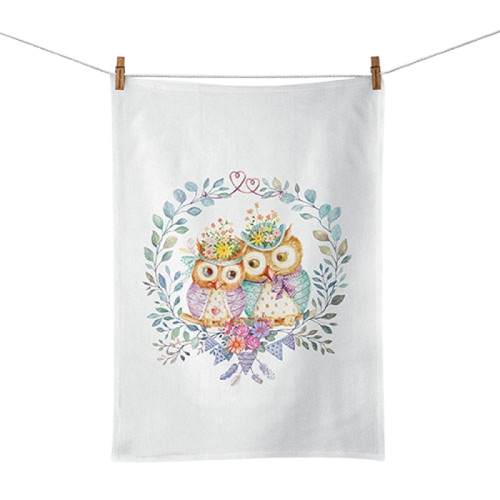 Szerelmes bagoly pár pamut konyharuha Owl couple in love
