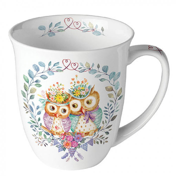 Szerelmes bagoly pár porcelán bögre Owl couple in love