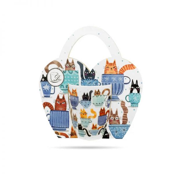 Bögre, csésze Színes cicás porcelán bögre díszcsomagolásban - 350 ml - Garden Felines