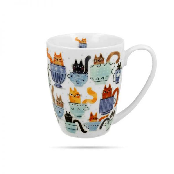 Bögre, csésze Színes cicás porcelán bögre díszcsomagolásban - 350 ml - Garden Felines