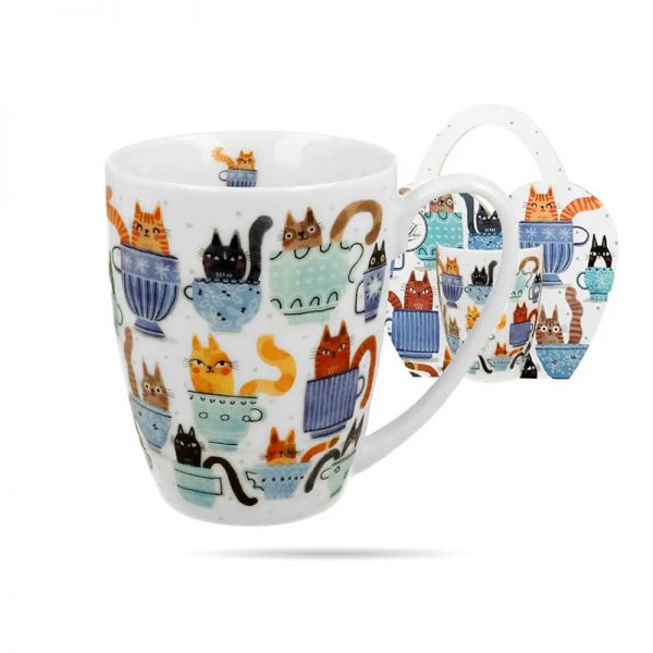 Bögre, csésze Színes cicás porcelán bögre díszcsomagolásban - 350 ml - Garden Felines