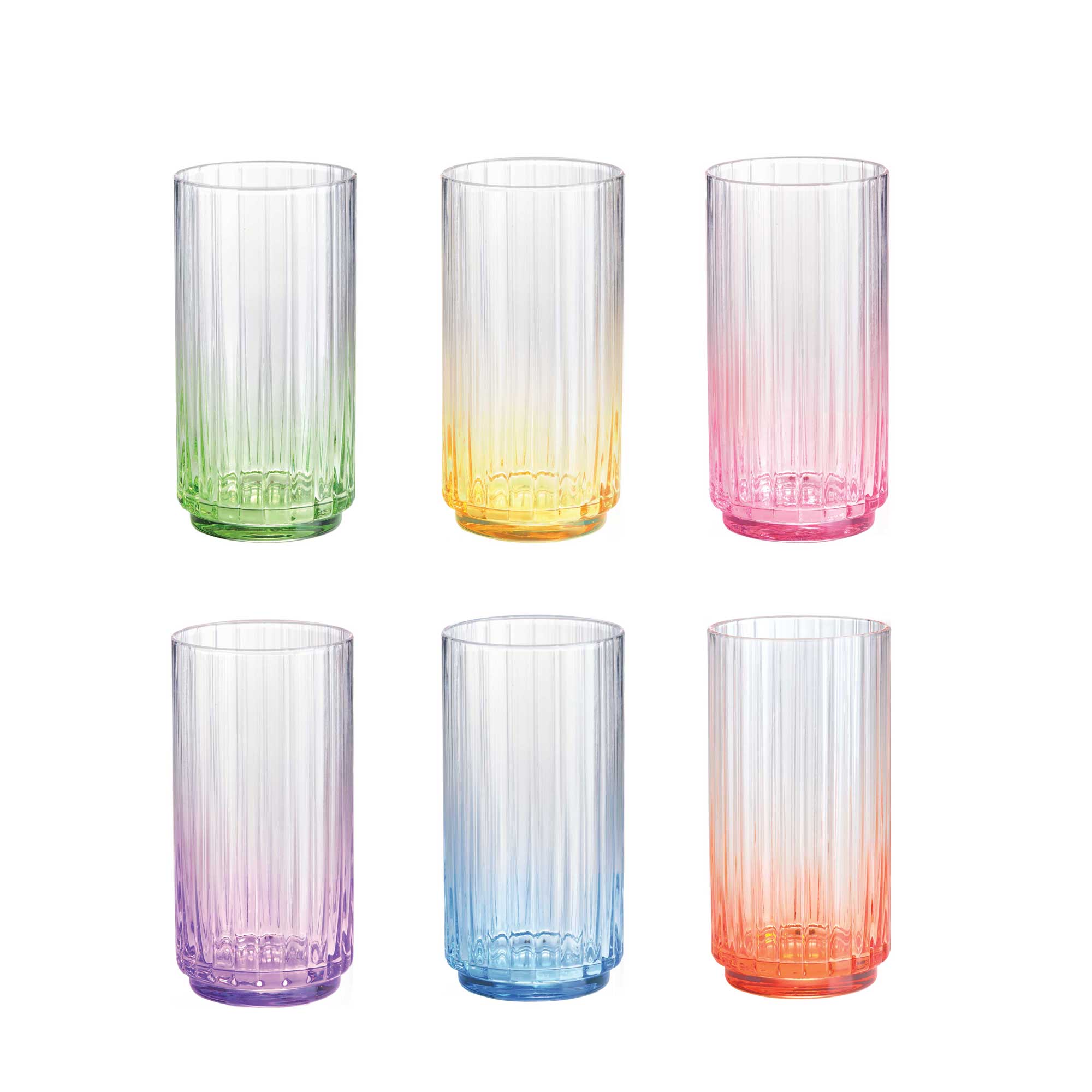 Szivárványos színes üveg pohár 6 db szett long drink 500 ml