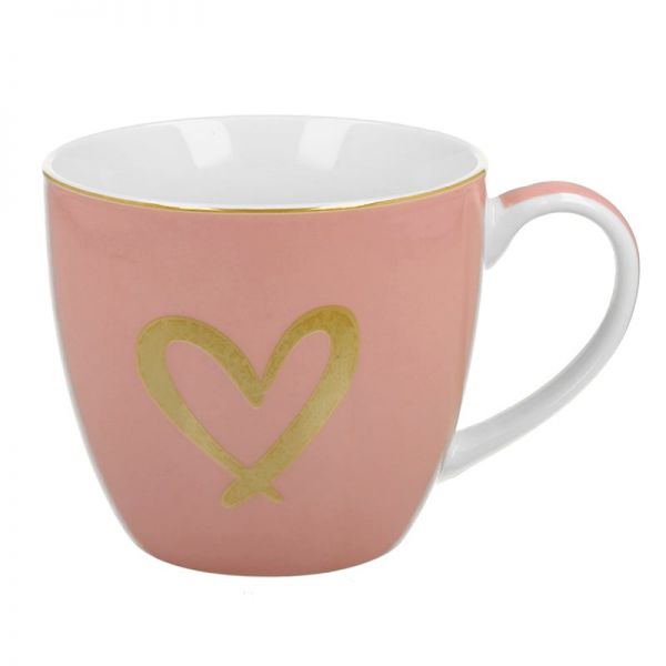 Szíves porcelán bögre díszcsomagolásban – 460 ml – rózsaszín