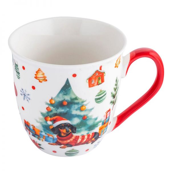 Karácsonyi porcelán bögre nagyméretű - 630 ml tacskós