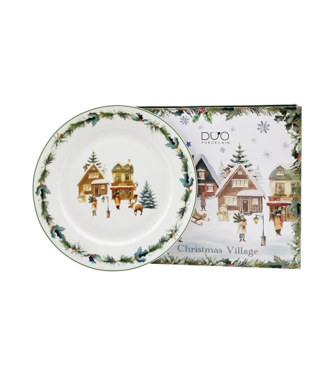 Karácsonyi porcelán nagy tányér 27 cm díszdobozban Christmas Village
