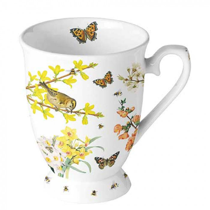 Bögre Tavaszi madaras pillangós porcelán bögre Spring awakening 250 ml