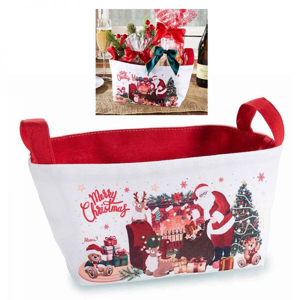 Télapós - Merry Christmas textil kosár fogantyúval - 21x12x15 cm