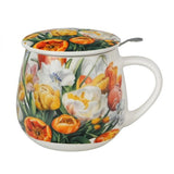 Tulipános porcelán öblös bögre fémszűrővel – 430 ml