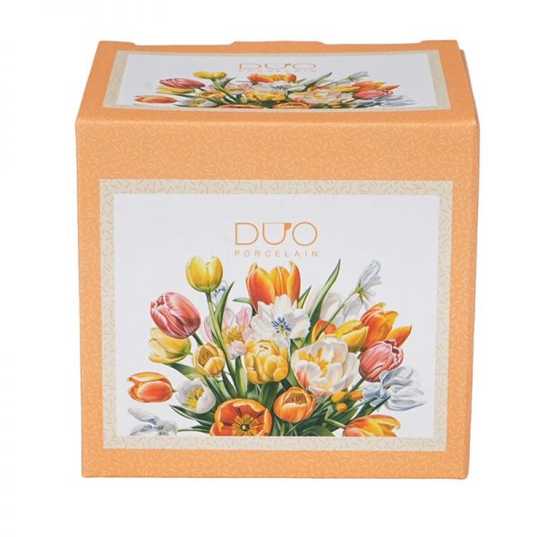 Tulipános porcelán öblös bögre fémszűrővel – 430 ml