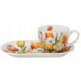 Tulipános porcelán reggeliző szett tálcával – 450 ml