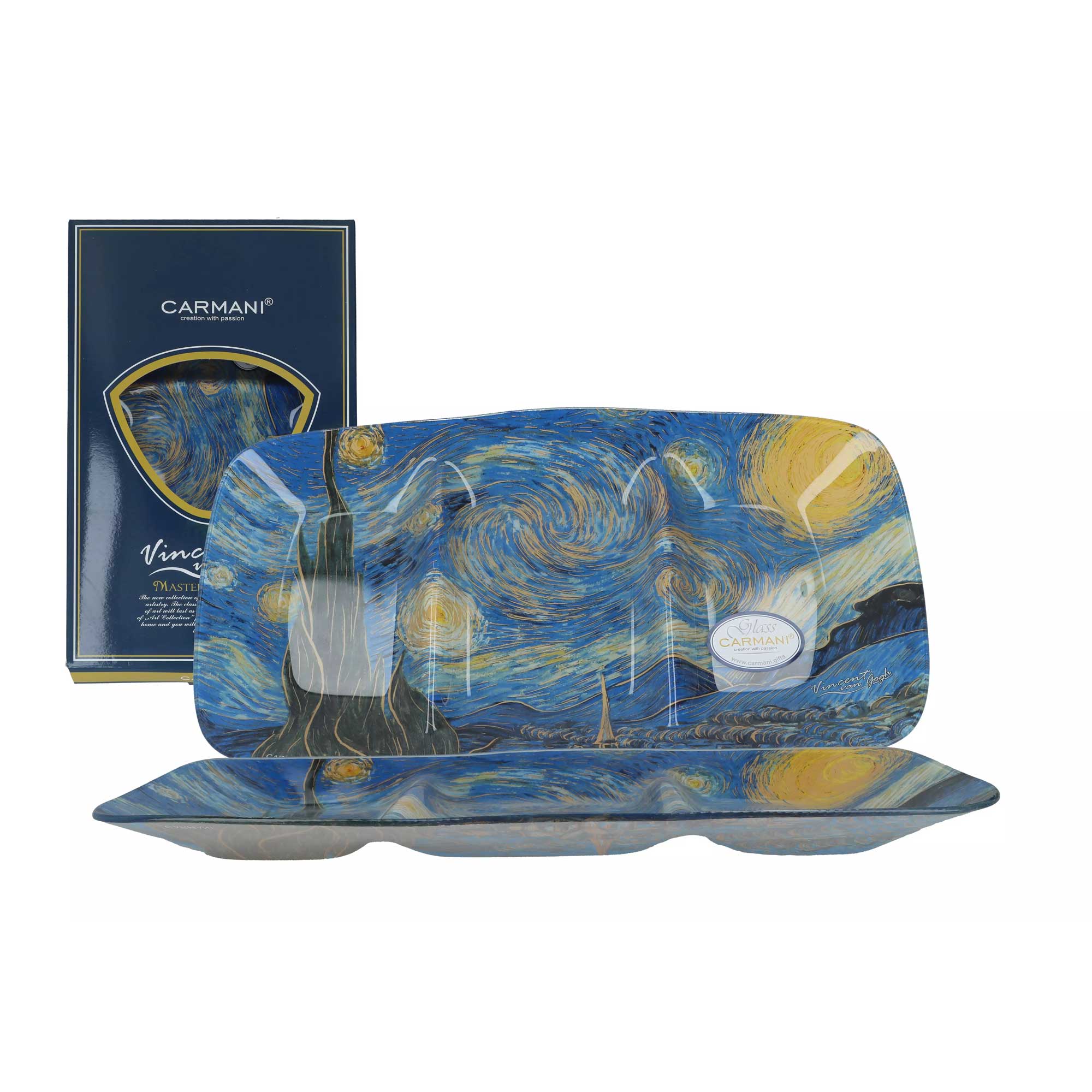 Üveg három részre osztott kínáló tál Van Gogh Csillagos éj